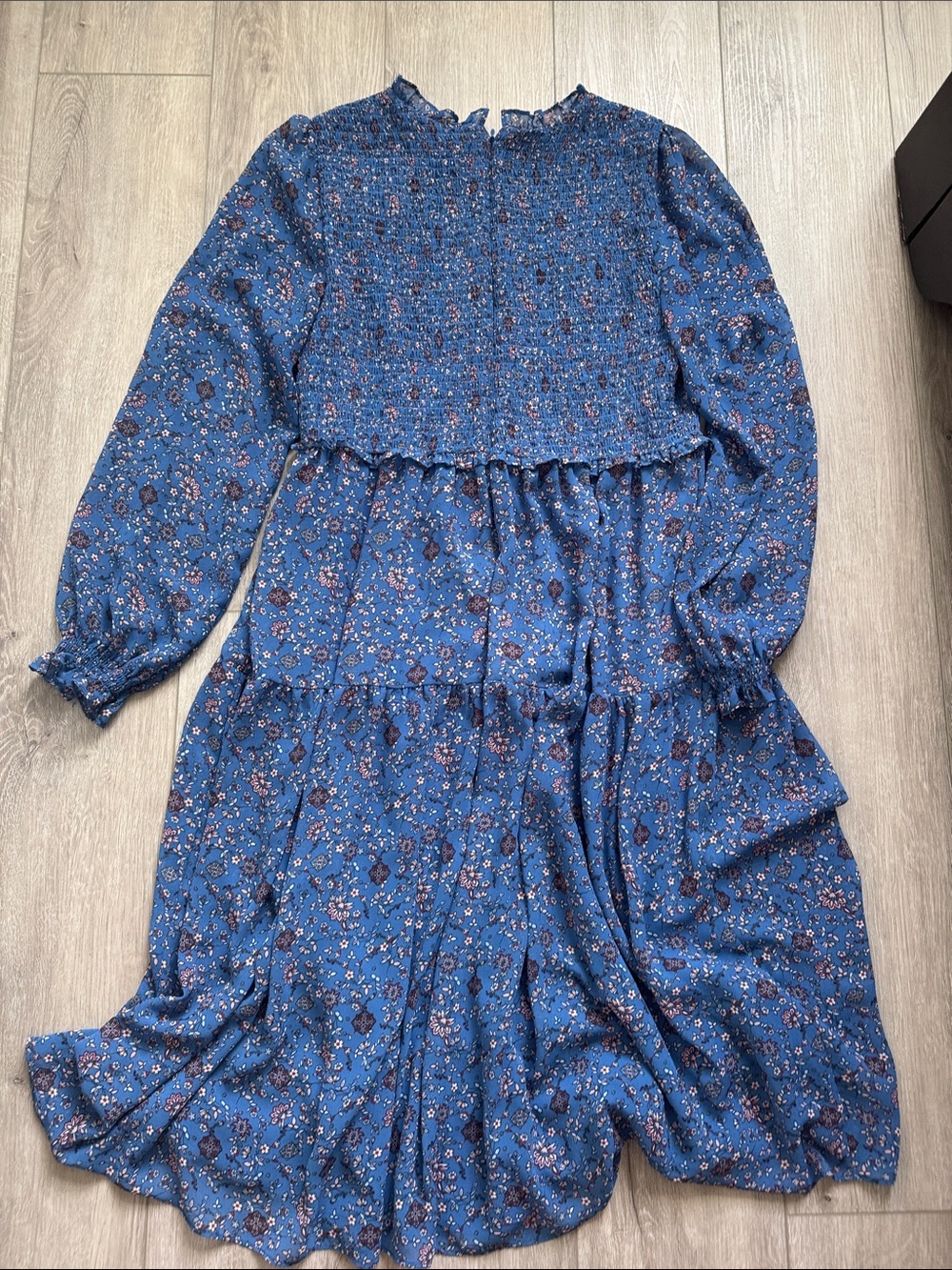 Blue Floral Long-Sleeve Smocked Dress - Picture 6 of 6